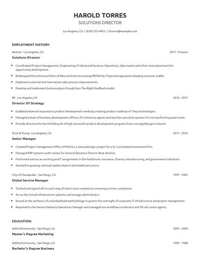 Solutions Director Resume