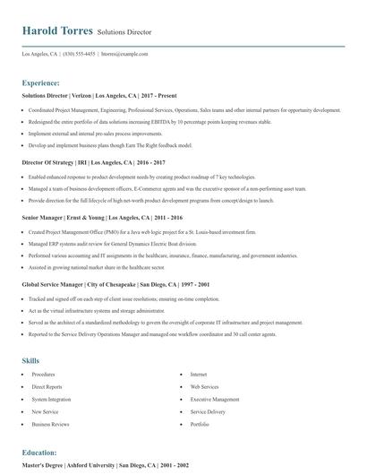 Solutions Director Resume