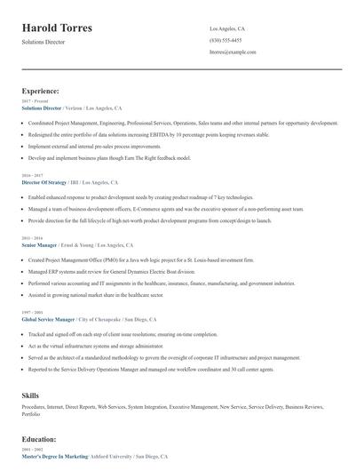 Solutions Director Resume