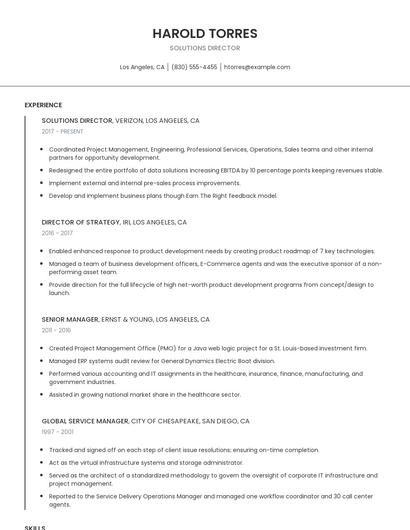 Solutions Director Resume