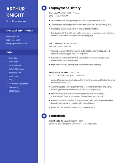 Sort Line Worker Resume