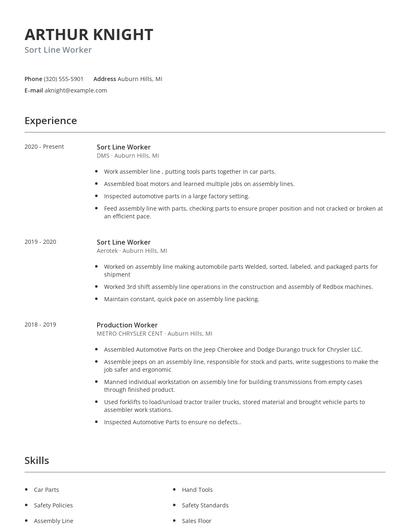 Sort Line Worker Resume