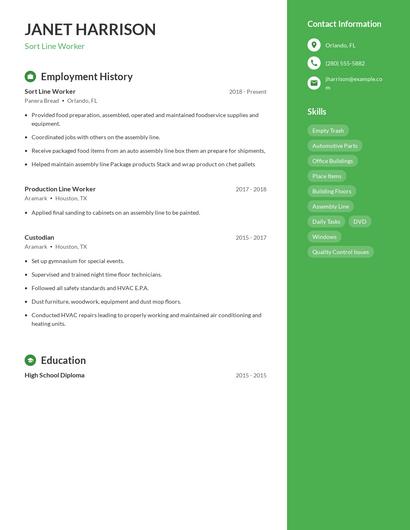 Sort Line Worker Resume