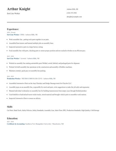 Sort Line Worker Resume