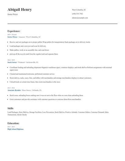 Sorter Pricer Resume
