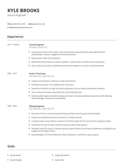 Sound Engineer Resume
