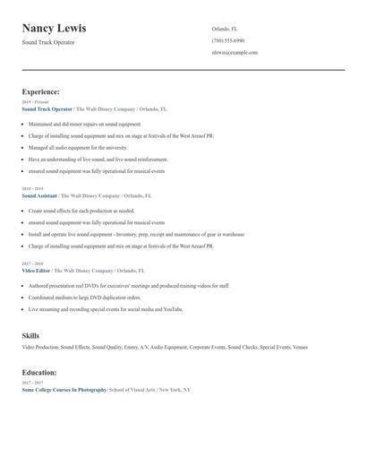 Sound Truck Operator Resume