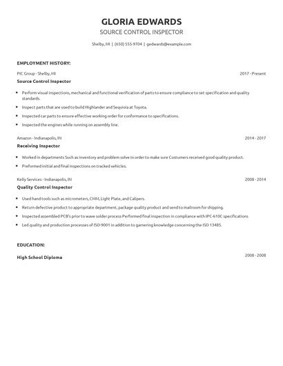 Source Control Inspector Resume