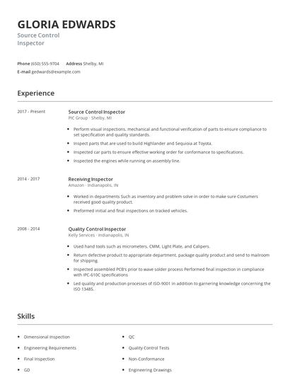Source Control Inspector Resume