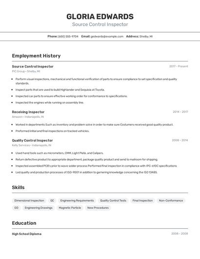 Source Control Inspector Resume
