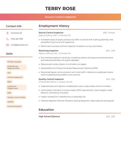 Source Control Inspector Resume