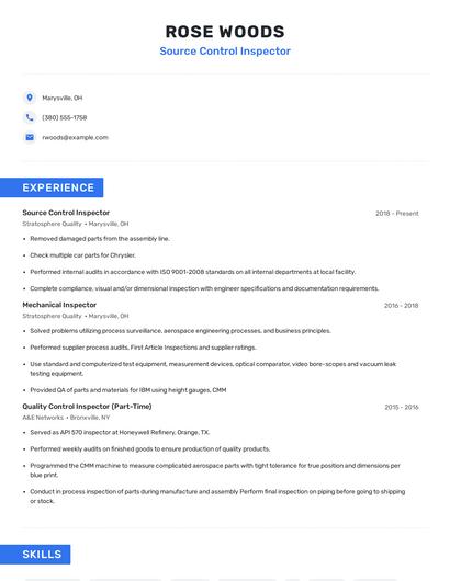 Source Control Inspector Resume