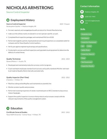 Source Control Inspector Resume