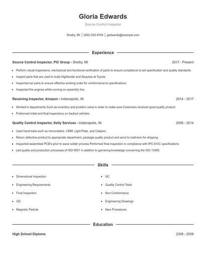 Source Control Inspector Resume