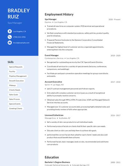Spa Manager Resume