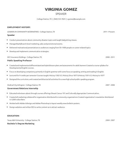 Speaker Resume