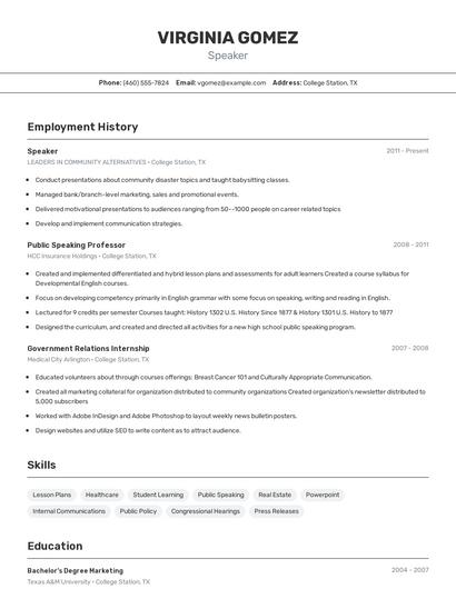 Speaker Resume