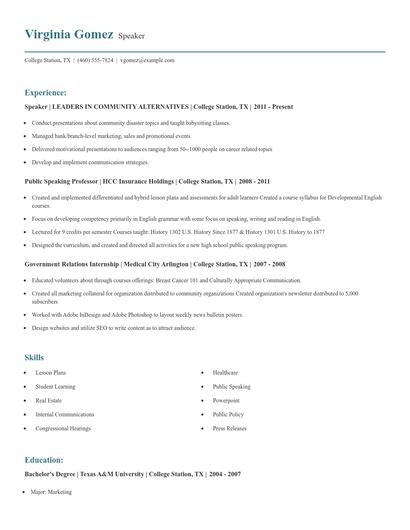Speaker Resume
