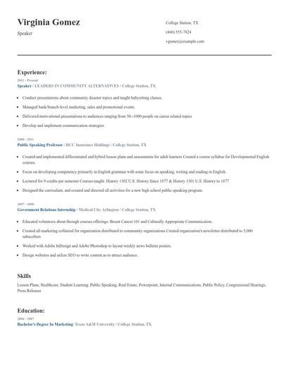 Speaker Resume