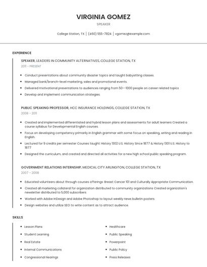 Speaker Resume