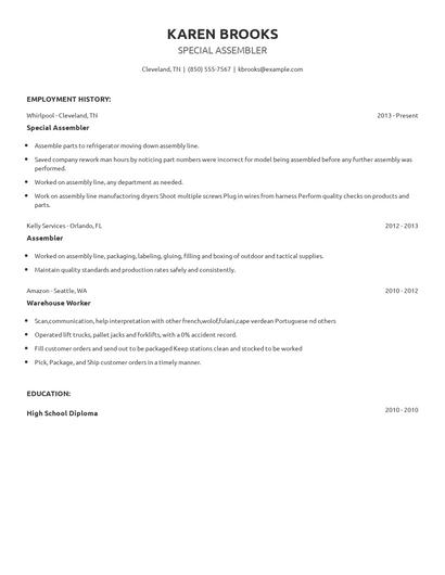 Special Assembler Resume