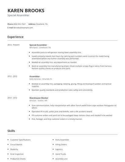 Special Assembler Resume