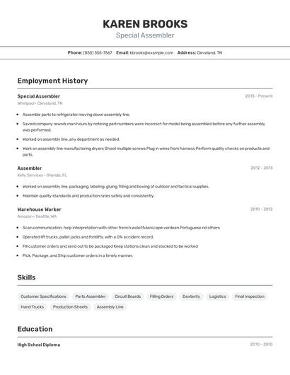 Special Assembler Resume