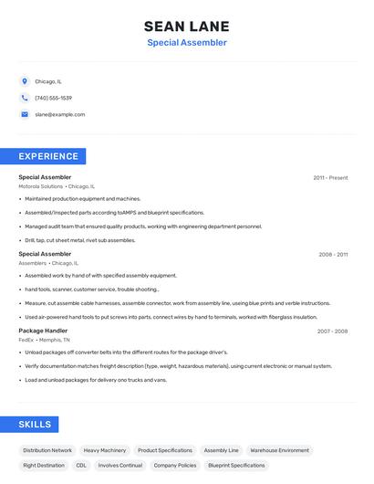 Special Assembler Resume