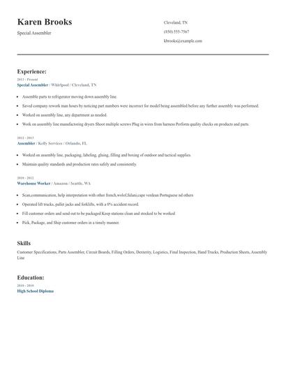 Special Assembler Resume