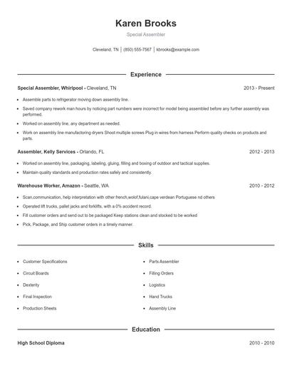 Special Assembler Resume