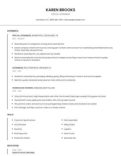 Special Assembler Resume