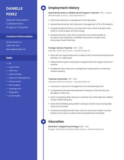 Special Education Collaborative Program Teacher Resume