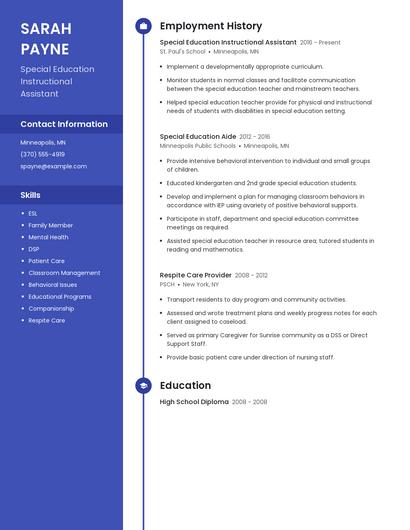 Special Education Instructional Assistant Resume