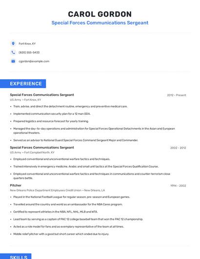 Special Forces Communications Sergeant Resume