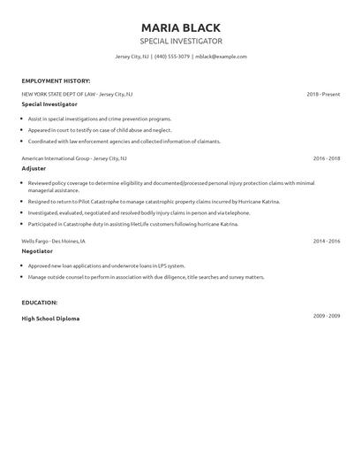 Special Investigator Resume