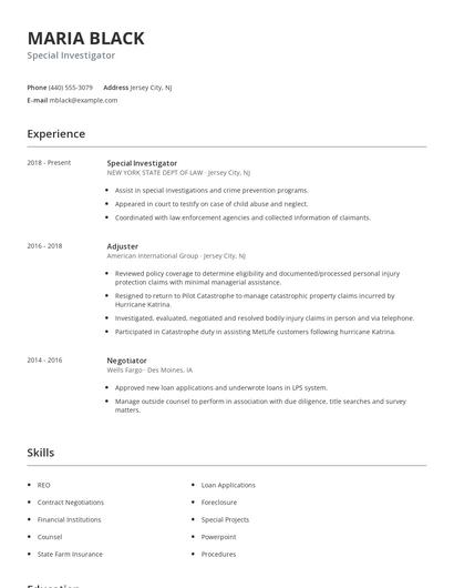 Special Investigator Resume