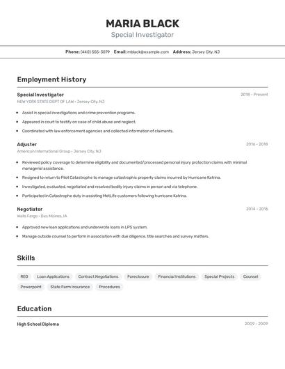Special Investigator Resume