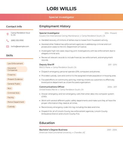 Special Investigator Resume