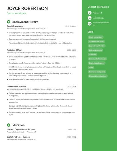 Special Investigator Resume