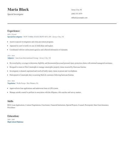 Special Investigator Resume