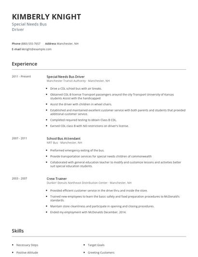 Special Needs Bus Driver Resume