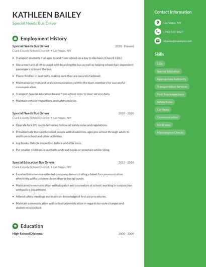Special Needs Bus Driver Resume