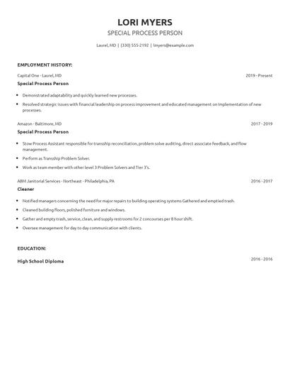 Special Process Person Resume