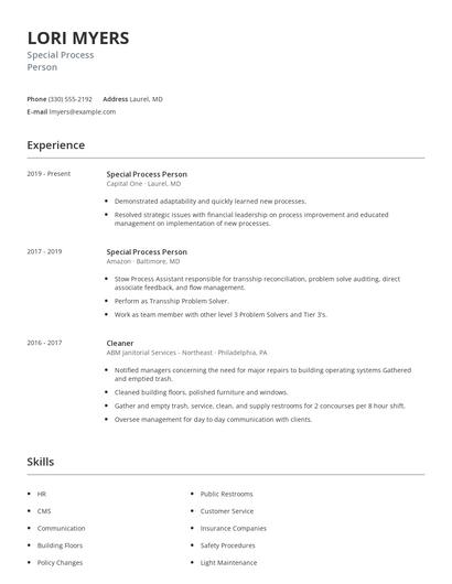 Special Process Person Resume