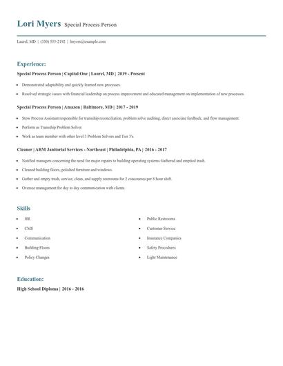 Special Process Person Resume