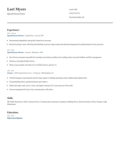 Special Process Person Resume