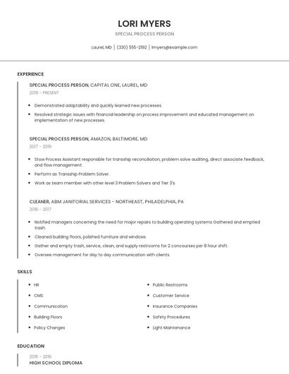Special Process Person Resume