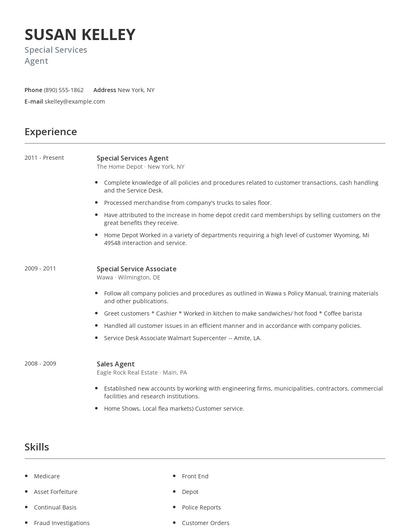 Special Services Agent Resume
