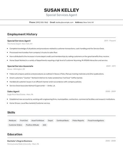 Special Services Agent Resume