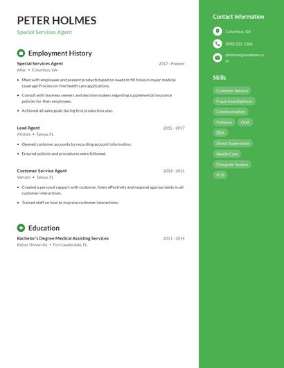 Special Services Agent Resume